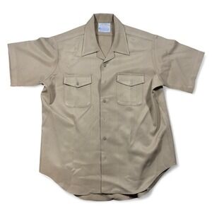 Vintage U.S. Navy Uniform Shirt Men's 17 XL Tan Polyester Military Workwear